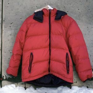 Lands End Goose Down Reversible Red and Navy Quilted Puffer Jacket Coat Sz S 6-8